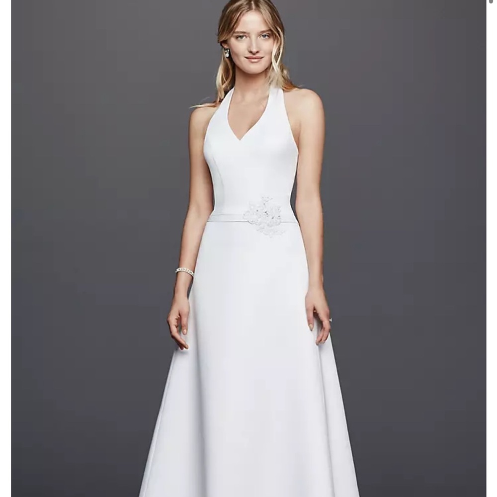 White Sleeveless Halter A-Line Wedding Gown - Picture 1 of 6